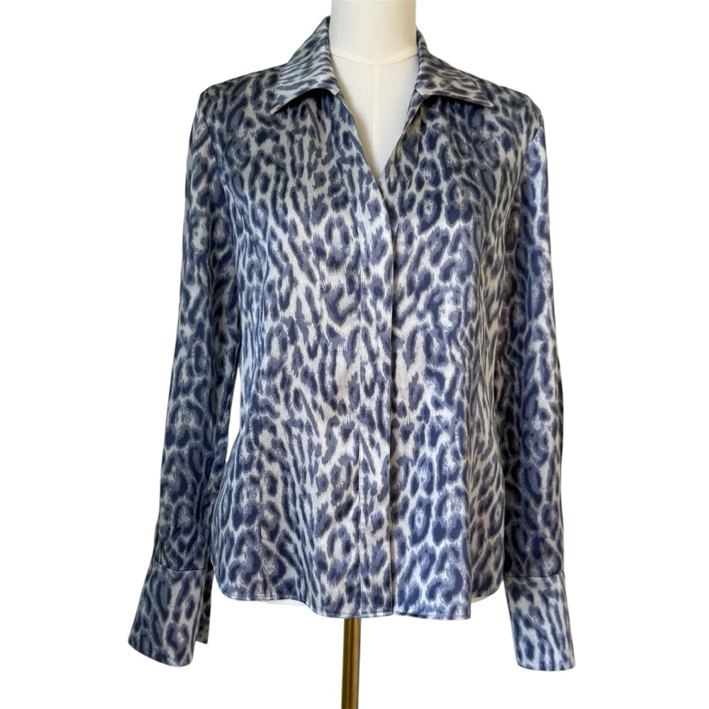 LAFAYETTE 148 NY | Blue & White Silk Long Sleeve Blouse Sz 8
